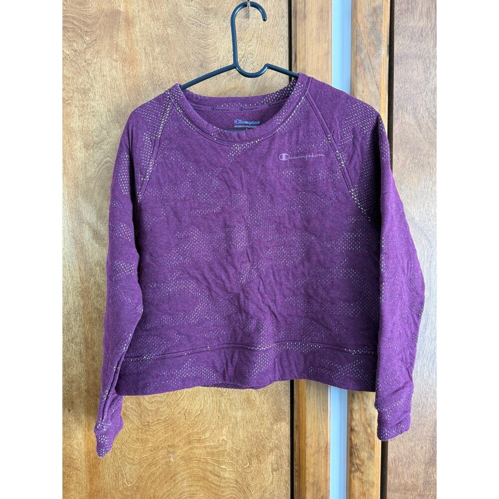 Women’s Champion Soft Touch Double Knit Crew Neck Sweatshirt Sz. S Purple Camo
